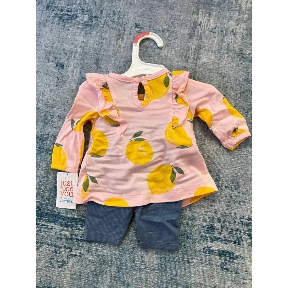 NWT! Carter’s Pink Yellow Lemons 2 Piece Set Newborn